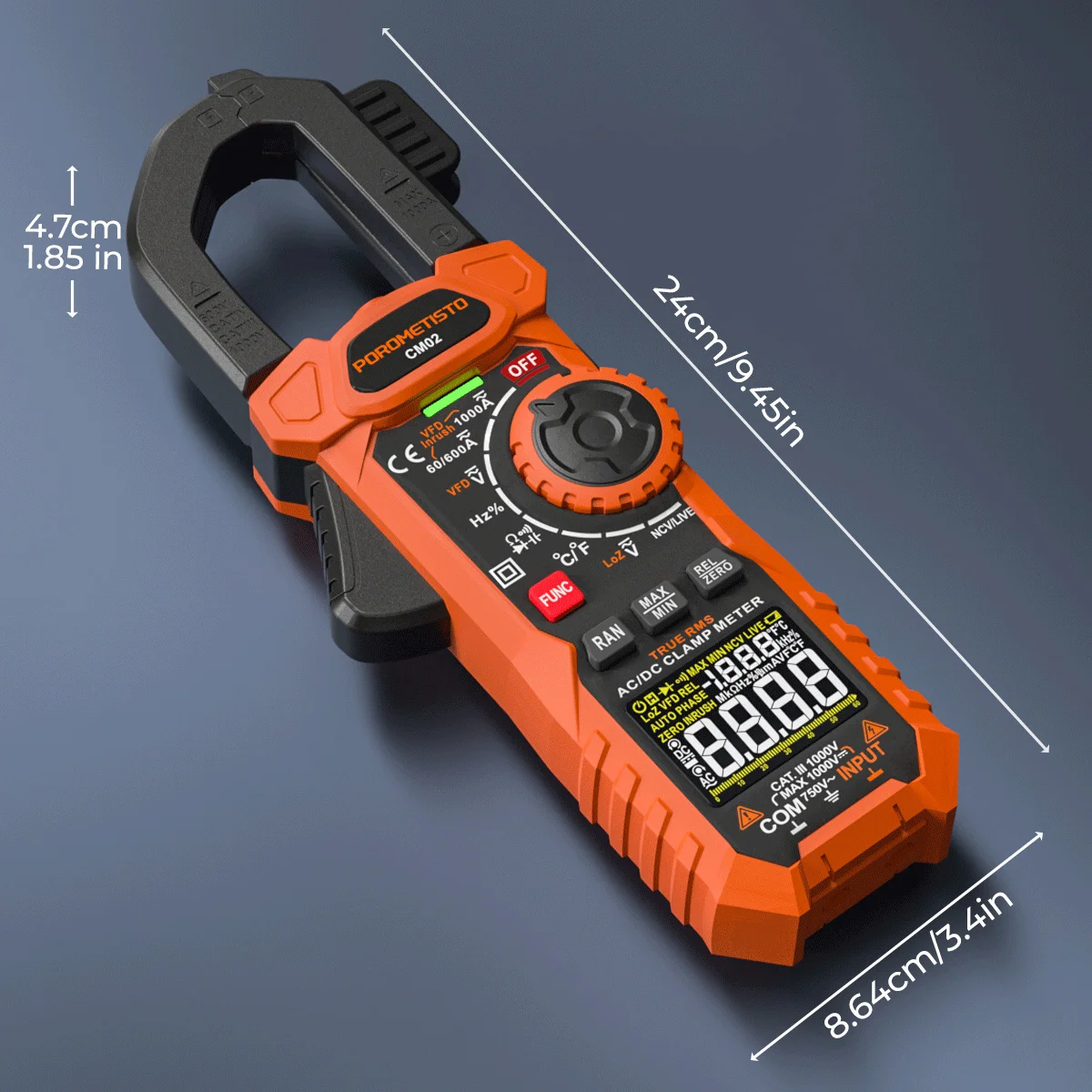 Imagem -05 - Porometisto-digital Clamp Meter 6000 Contagens Multímetro Amperímetro 1000a ac dc Vfd Ncv Ohm Temp Capacitância Testador de Temperatura Cm02