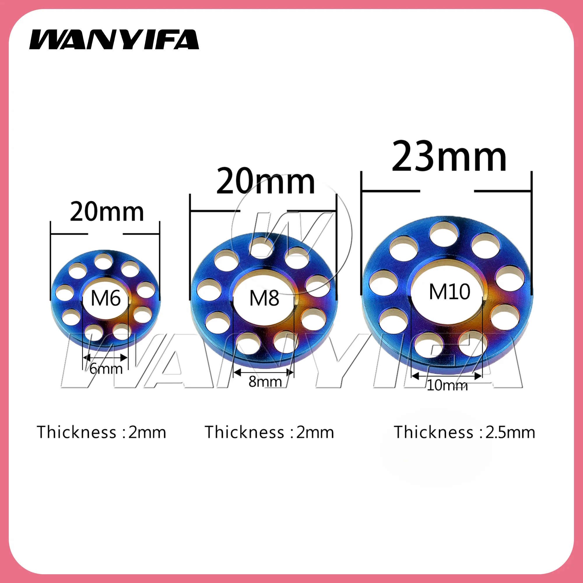 Wanyifa  Titanium Washer  M6 M8 M10 Flat Nine Holes Washers Ti Drilled Holes Spacer Motorcycle Bolt Gaskets
