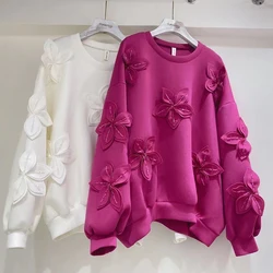 SuperAen Heavy Industry Beaded Three-dimensional Flower Space Cotton Sweatshirt Woman 2023 Spring Loose Sweatshirts