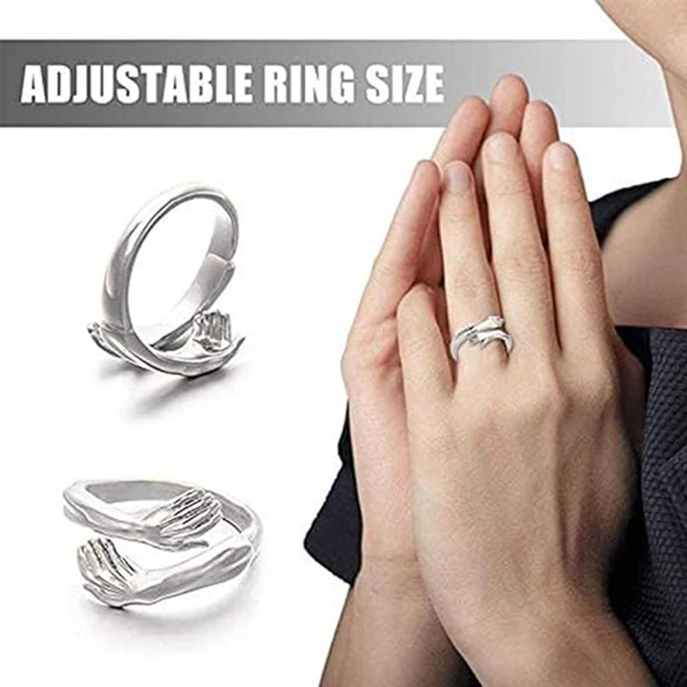 Creative Hugging Metal Ring Adjustable Open End Finger Jewellery for Women Men Fashion Wedding Party Valentine\'s Day Gifts