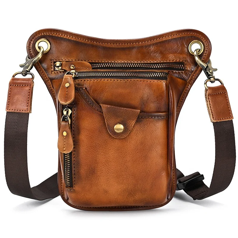 

Hot Sale Cow Leather Vintage Hip Bag Small Fanny Pack Pouch Men Waist Bag For Men