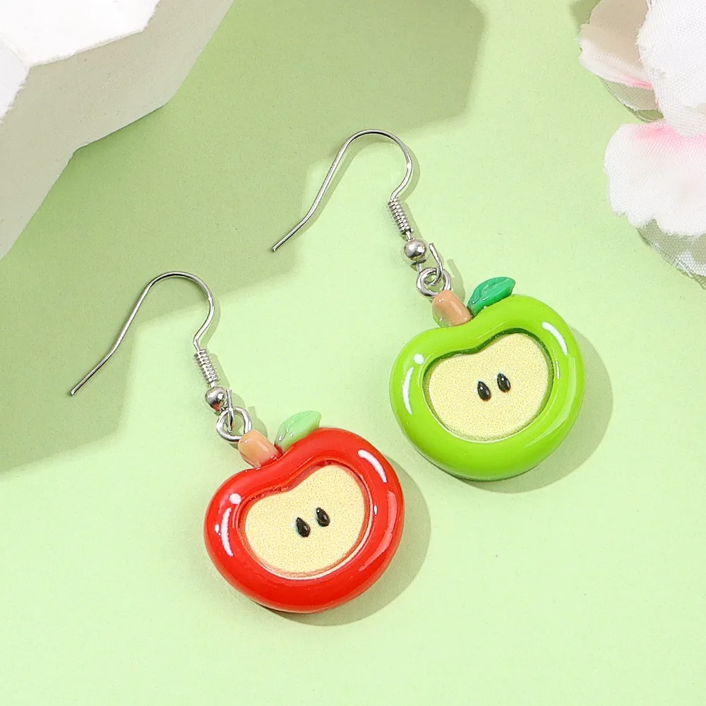 4/13/21 قطعة قلادة على شكل تفاحة مسطحة القاع ، أقراط قلادة ذاتية الصنع ، إكسسوارات هدايا عيد الشكر لعيد الحب وعيد الميلاد #3