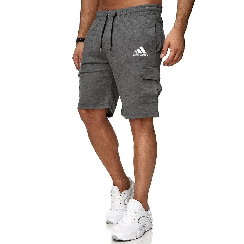 Large Size Daily Men\'s Casual Shorts Multiple Pockets Cargo Pants Gym Running Short Pants Solid Color Print Sports Shorts Men