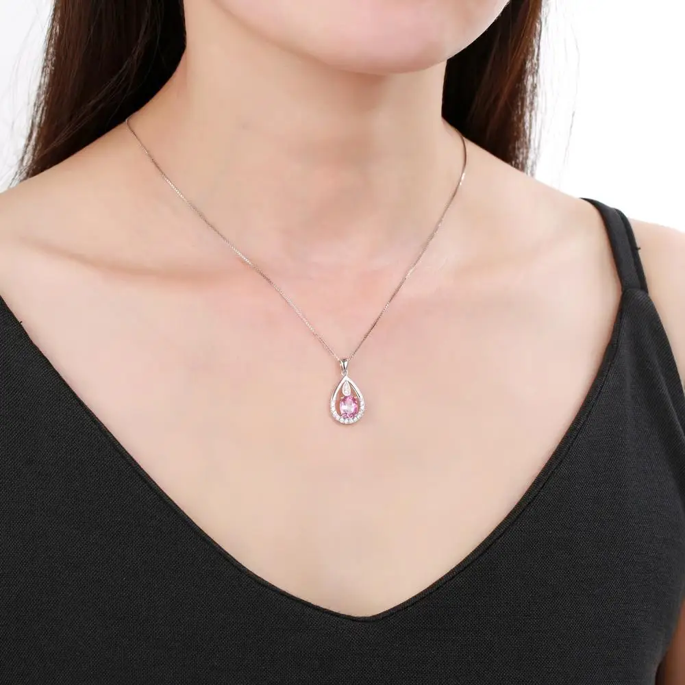 Gem's Ballet December Birthstone Topaz Necklace 6x8mm Oval Pink Topaz Pendant Necklace in 925 Sterling Silver with 18