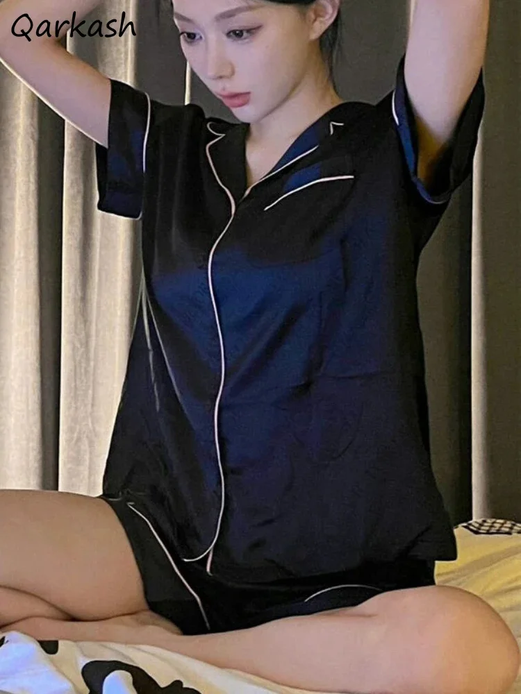 

Pajama Sets Women Sleepwear Panelled Thin Home Summer Lady Basics Comfortable Casual Baggy Vintage Mujer Nighty Daily Ulzzang
