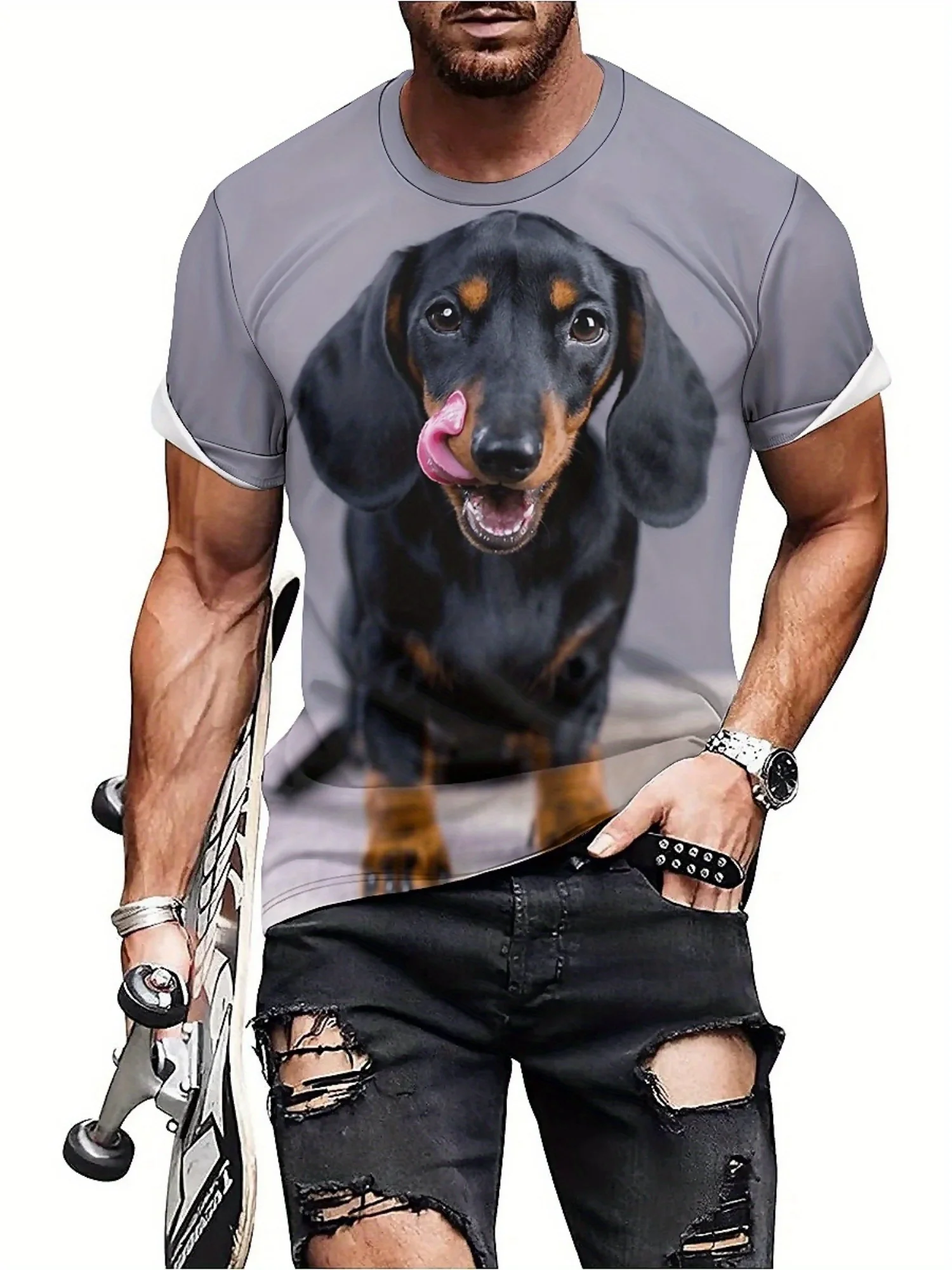 

Men's Summer Fun 3D Dachshund Print T-Shirt | Cool Hip-Hop Style | Breathable & Comfortable Polyester Fabric