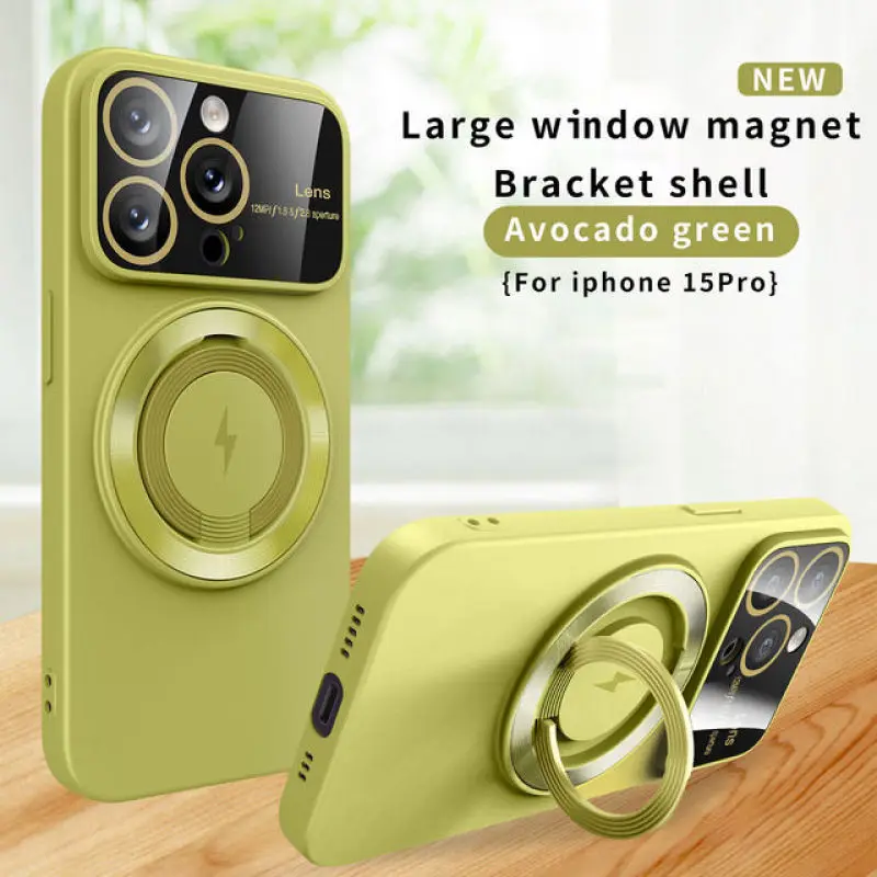 Large Window Full Camera Lens Protection Phone Case For iPhone 14 15 Plus 11 12 13 Pro Max Ring Bracket Magnetic Seismic Cover