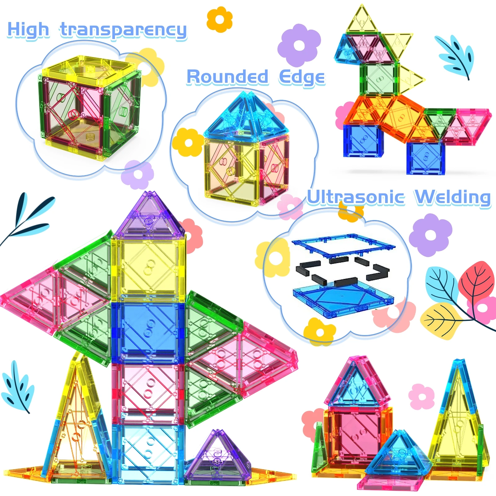 56 قطعة مجموعة البلاط المغناطيسي اللبنات التعليمية للأطفال الإبداعية DIY لعبة البناء غير سامة ABS البلاستيك