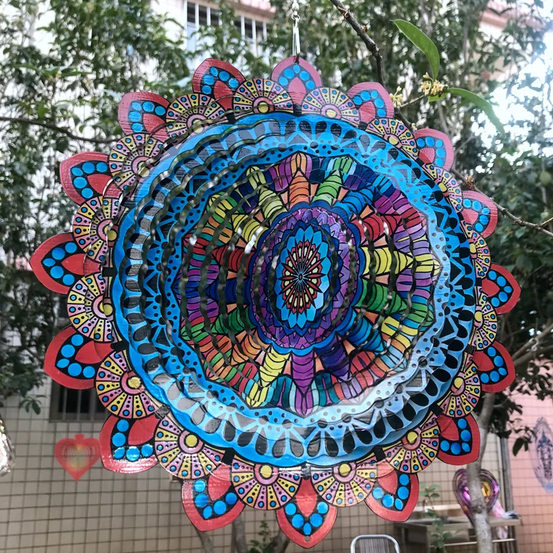 Spinners de viento grandes para jardín al aire libre, adornos colgantes, escultura de Metal cinético, Spinner, Chimes, Mandala, decoración de patio, regalo de lujo