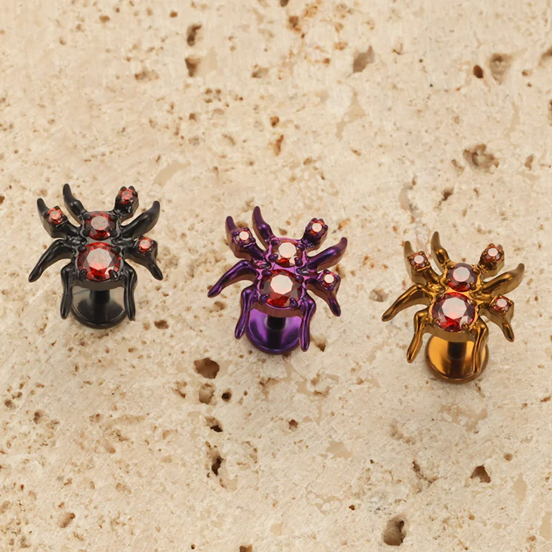 G23 Titanium Spider Ear Studs Piercing  Internal Thread Flat Ear Lobe Cartilage Tragus Piercing Gothic Body Piercing Jewelry