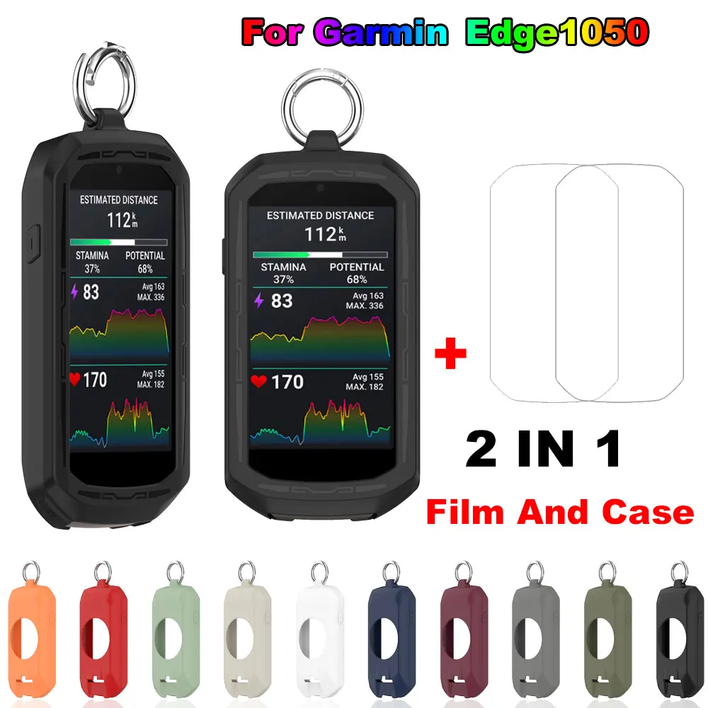Silicone Case + Films for Garmin Edge 1050 Accessories Screen Protector Film & Soft Protective Full Case Cover