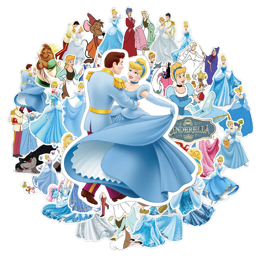 10/30/50pcs Disney Cinderella Cartoon Stickers Cute Anime Princess Girl Sticker Toy DIY Phone Case Water Bottle Notebook Decals