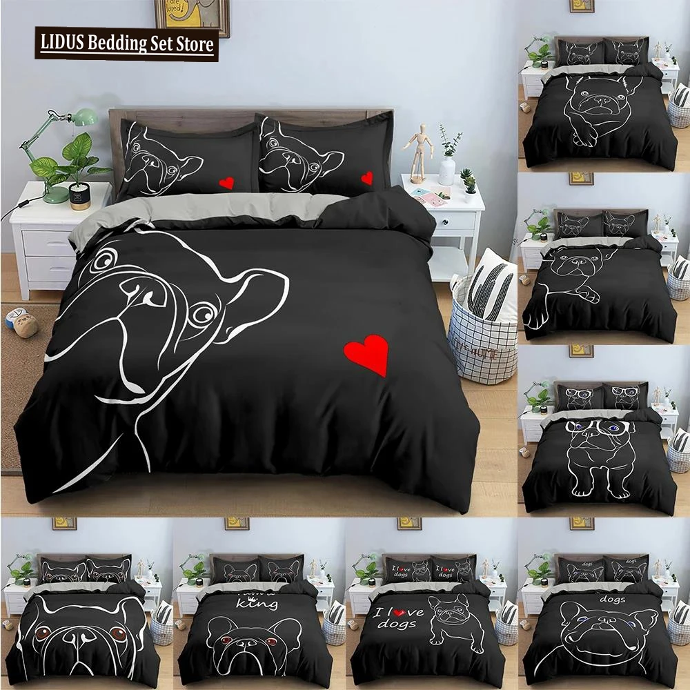 

Cartoon Dog Duvet Cover Cute Pet Printed Bedding Set Comforter Covers Twin King Quilt Cover With Pillowcase Bedclothes 2/3PCS