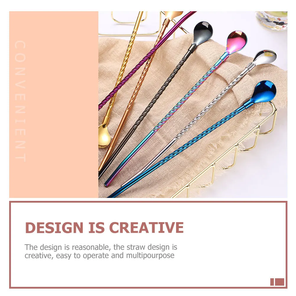 

8pcs Stainless Steel Spoons Creative Straw Spoons Multipurpose Stirring Scoops For Coffee Tea Cocktail Dessert Kitchen Bar Party