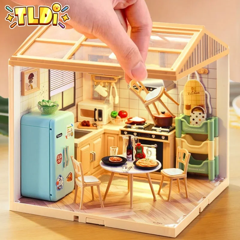 Mini casa delle bambole in miniatura blocco fai da te artigianato per bambini illuminazione della casa blocchi di costruzione giocattoli di assemblaggio fai da te regalo di Natale per bambini