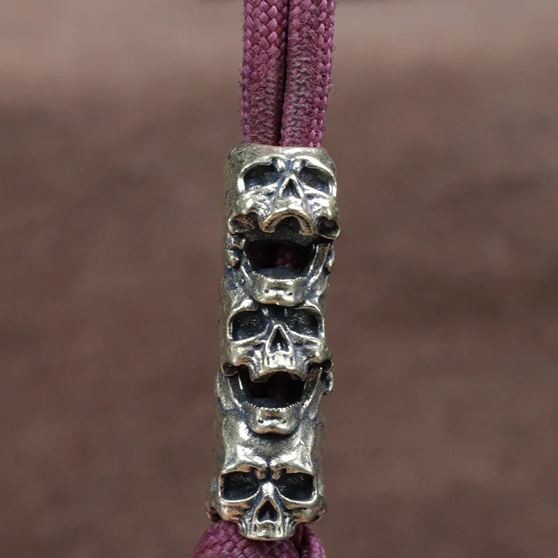 Three Layers Skull Head Brass Knife Bead EDC Outdoor DIY Paracord Accessories Woven Lanyard Pendant Jewelry Punk Bracelet Charms
