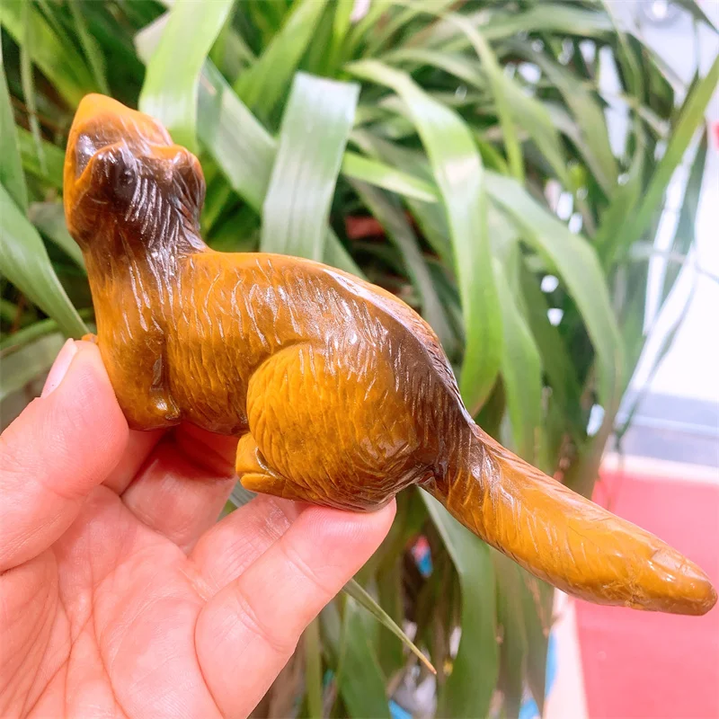 Natural Tiger Eye Stone Squirrel Carving Animal Powerful Statue Healing Reiki For Home Decoration Gift 1pcs