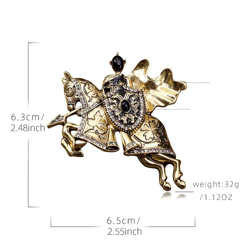 Vintage Classic Fairy Tale Knight Design Crystal Brooch Pin For Women Men Retro Middle Clothing Suit Badges Accessories Corsage