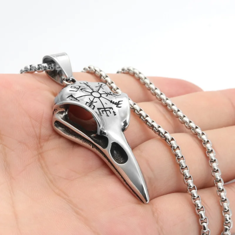 Mens Jewellery Stainless Steel Necklace Men Viking Pirate Symbol Vintage Crow Hawkbeak Pendant Hip Hop Punk Party Jewelry Gift