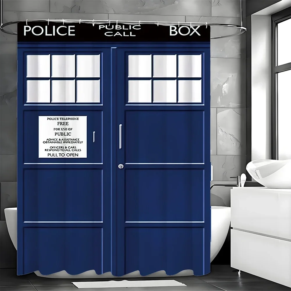 Police Pavilion Blue UK Tardis Giant Fantasy Art Shower Curtain, Bathroom Decorative Shower Curtain, Waterproof Shower Curtain