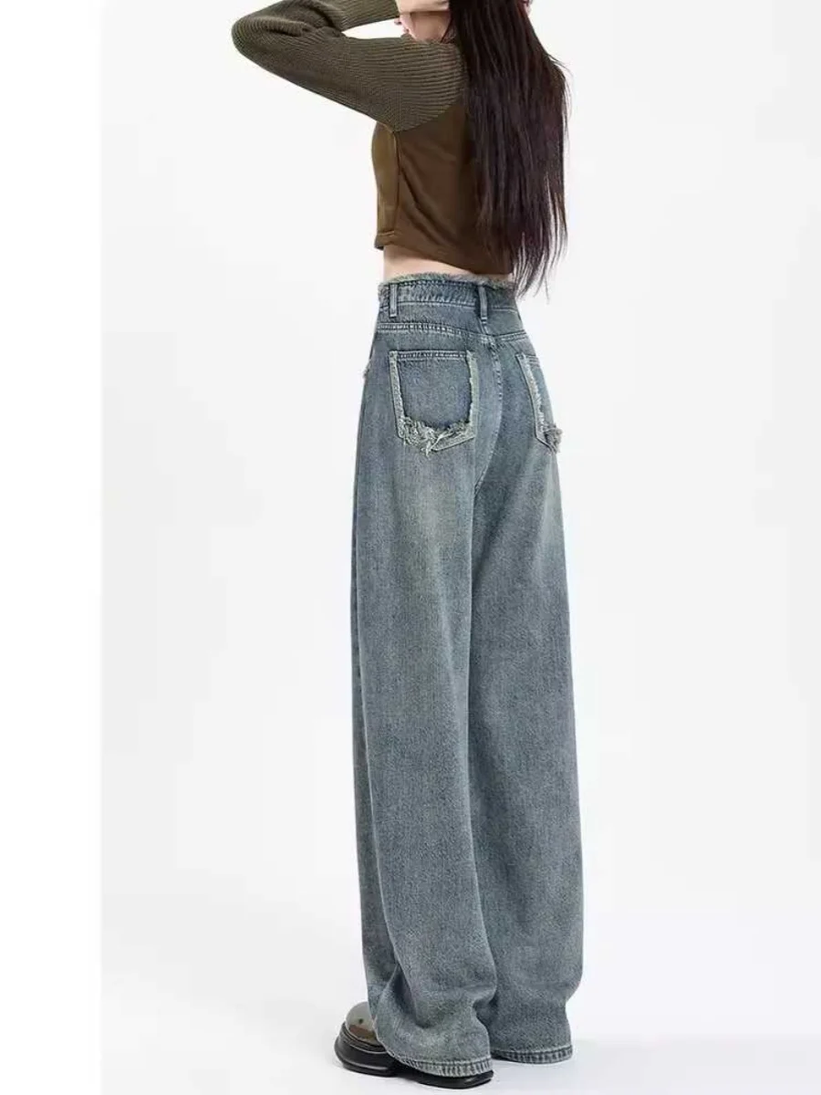 

High Waist Wide Leg Denim Jeans Women's Spring New Loose Straight Tube Floor-Length Pants Bell Bottoms plus Size Slimming