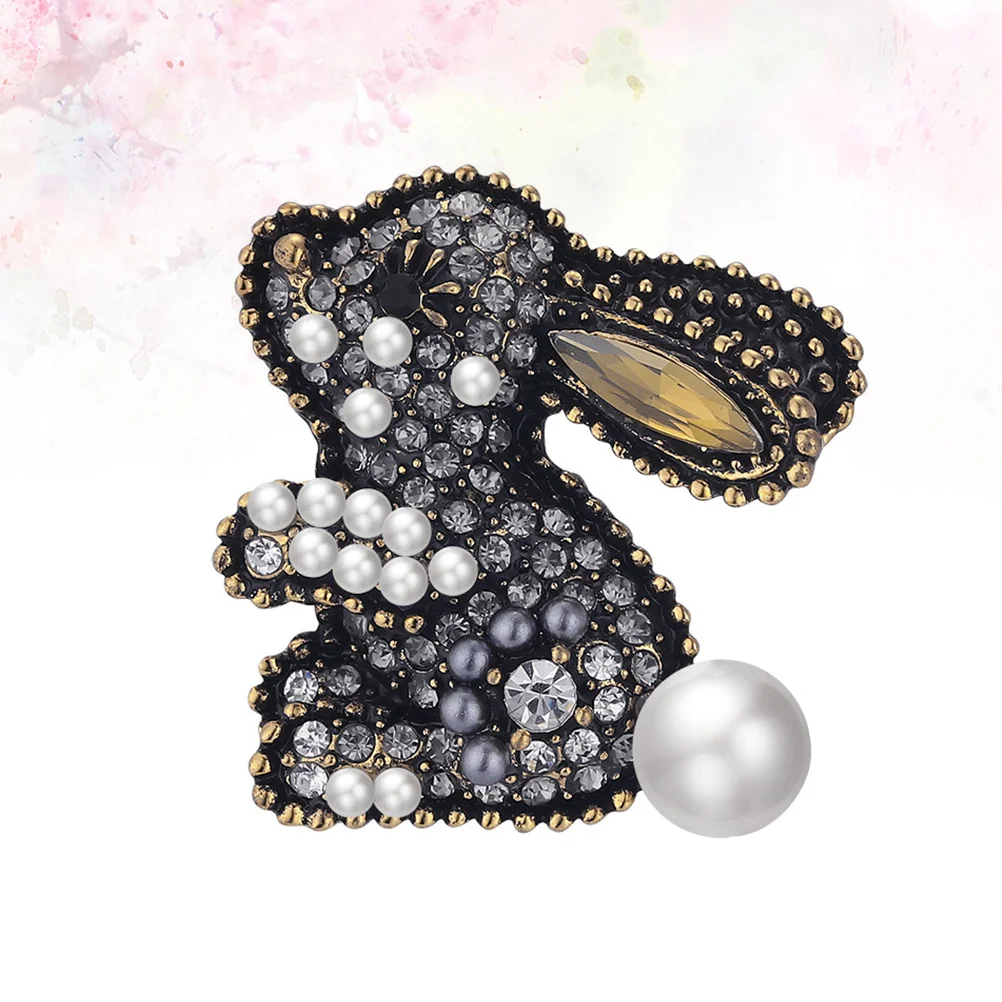 Broche de perlas de aleación de cristal de conejo, Pin de Clip para vestido de fiesta, accesorio de joyería delicado para mujeres y niñas, broche para mujer