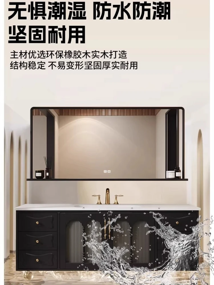 

Французский ретро-комплект для ванной: серый шкафчик с интегрированной раковиной из каменной плиты с горячей гибкой и стеклянной дверцей