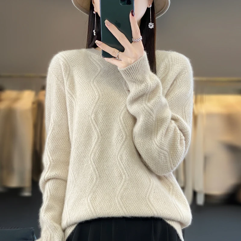 Thick thick sweater in autumn and winter women's 100% pure wool sweater keeps warm, warms up, heats soft and waxy skin.