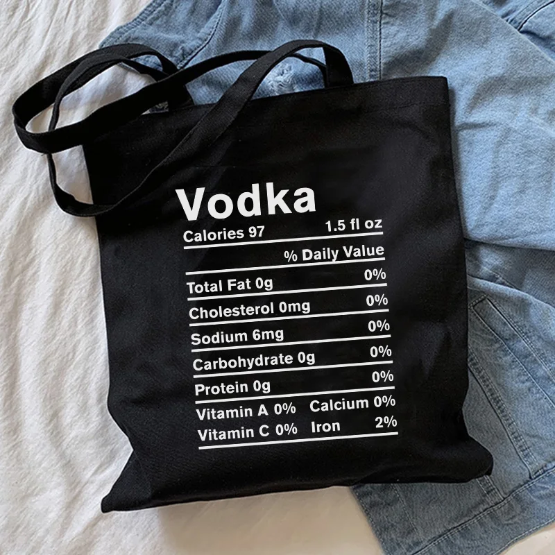 Vintage 2000s Vodka Nutrition Letter Print Canvas Bag Women All-match Shoulder Bag Ulzzang Harajuku Large capacity Shopping Bag