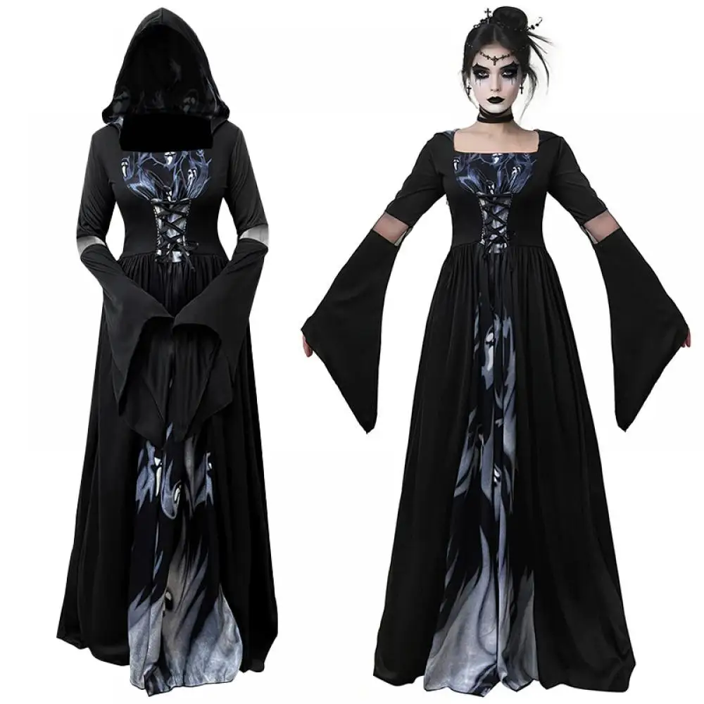 Robe Longue Sorcière Vampire à Capuche – photo 3