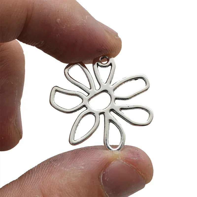 10pcs Hollow Out Flower Charms Alloy Antique Silver Plated Pendants For DIY Necklace Bracelet Earring Accessories Jewelry Making