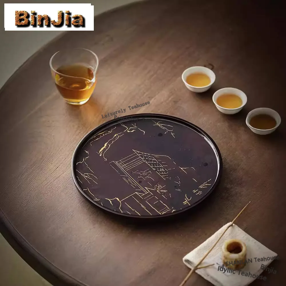 Chinese Color Changing Circular Bamboo Tea Tray Zen Tea Board Tea Brewing Dishes for Serving Teaware Accessories Decoration