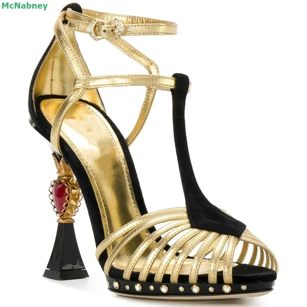 مربع الأحجار الكريمة كعب الصنادل غطاء الظهر ضيق الفرقة مختلط الألوان اللمحة تو الكاحل مشبك حزام مثير أنيقة الصيف النساء الأحذية