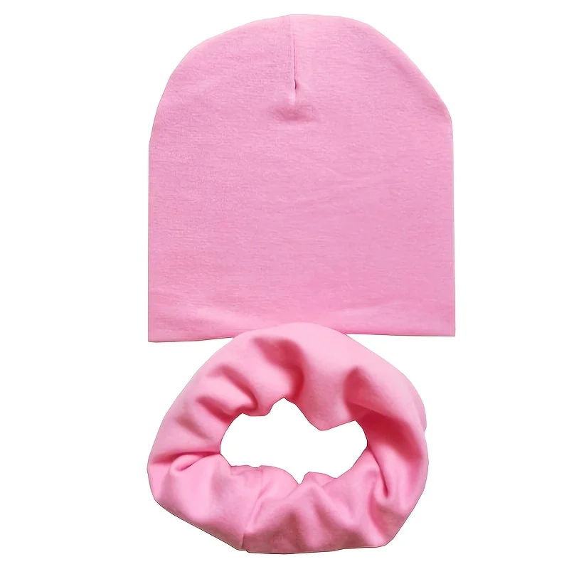 For 4 To 12 Years Old Solid Color Cotton Baby Hat Scarf Set Autumn Winter Boys Girls Beanies Cap Outdoor Warm Baby Hat Cap Set