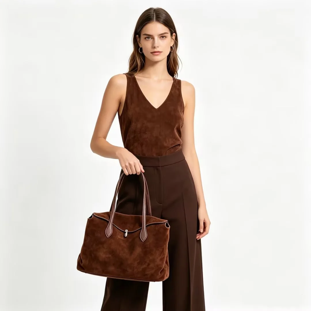 Matte Suede Woman Shoulder Bags Genuine Leather Large Capacity Underarm Bag Lady Fashion Luxury Natural Cowhide Women Handbags