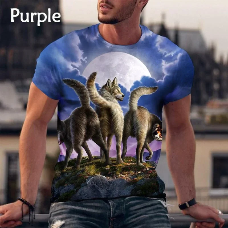 Plus Size Personality Wolf 3d Printing Fashion Men's Casual Funny Hip-hop Harajuku Style Short-sleeved Top T-shirt