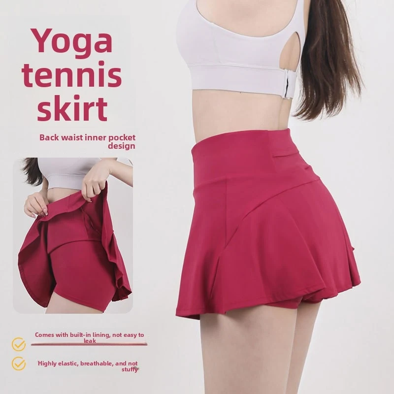 High Waist Tennis Skirt Women Pleated Yoga Skirt Quick Dry Running Skirt with Shorts Anti-exposure Women's Athletic Skirt