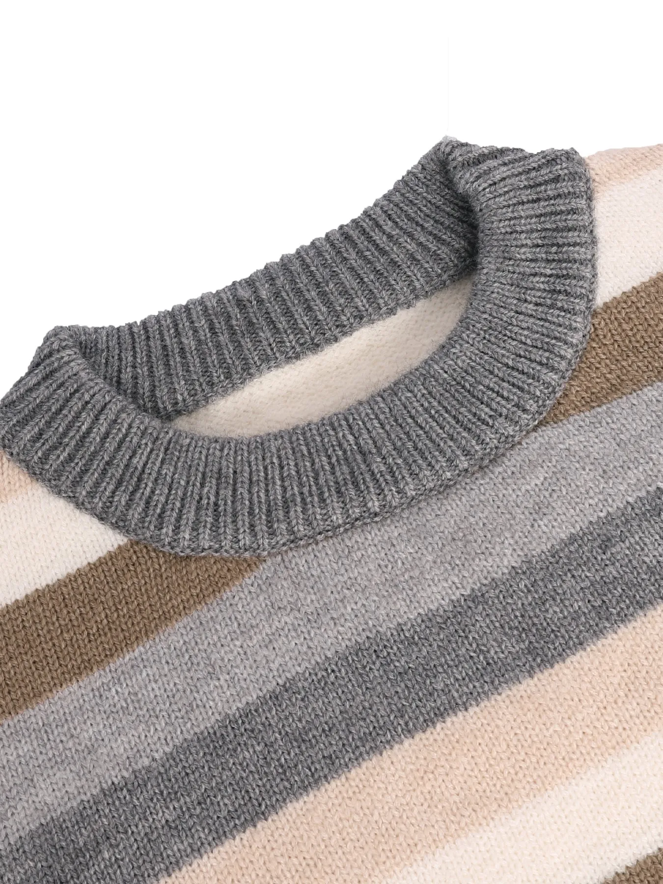 Bild 4: Damen Grau-Braun Gestreifter Rundhals-Strickpullover Lässiger Langarm-Pullover für Herbst und Winter