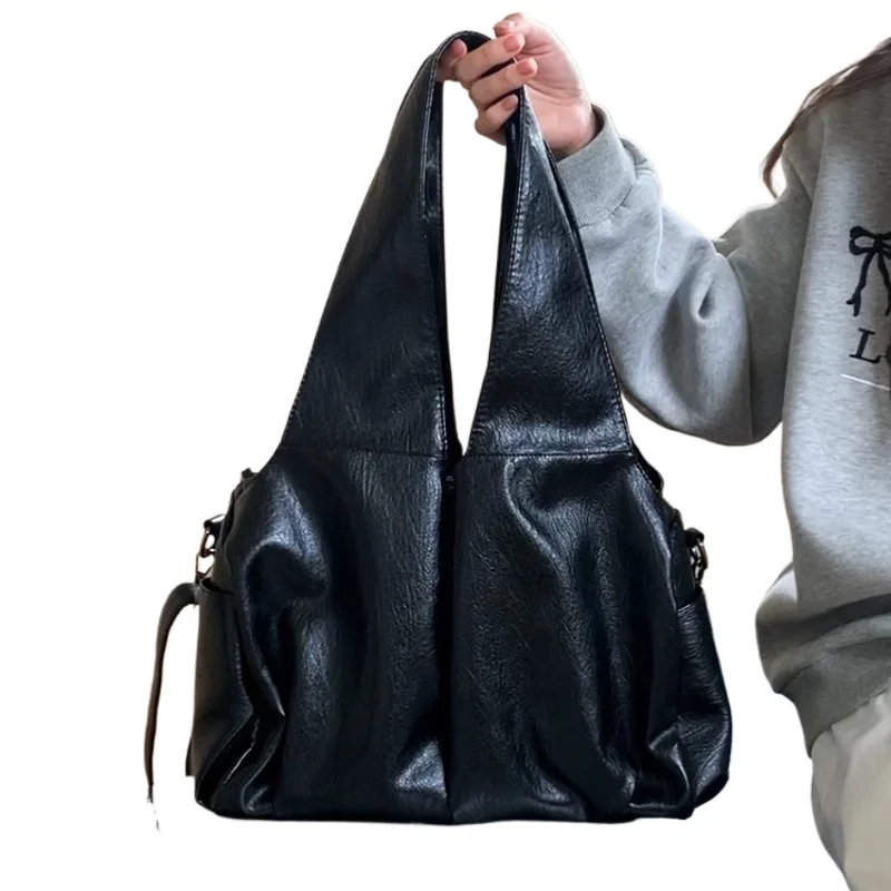 

Сумка-тоут большой емкости из масляного воска в стиле ретро, высококачественная сумка-мессенджер на одно плечо, подмышки, изысканная простая повседневная сумка