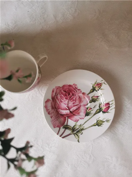 Small Romance in Autumn Pink Platycodon Coffee Cup Black Tea Cup Vintage Afternoon Tea Cup Plate