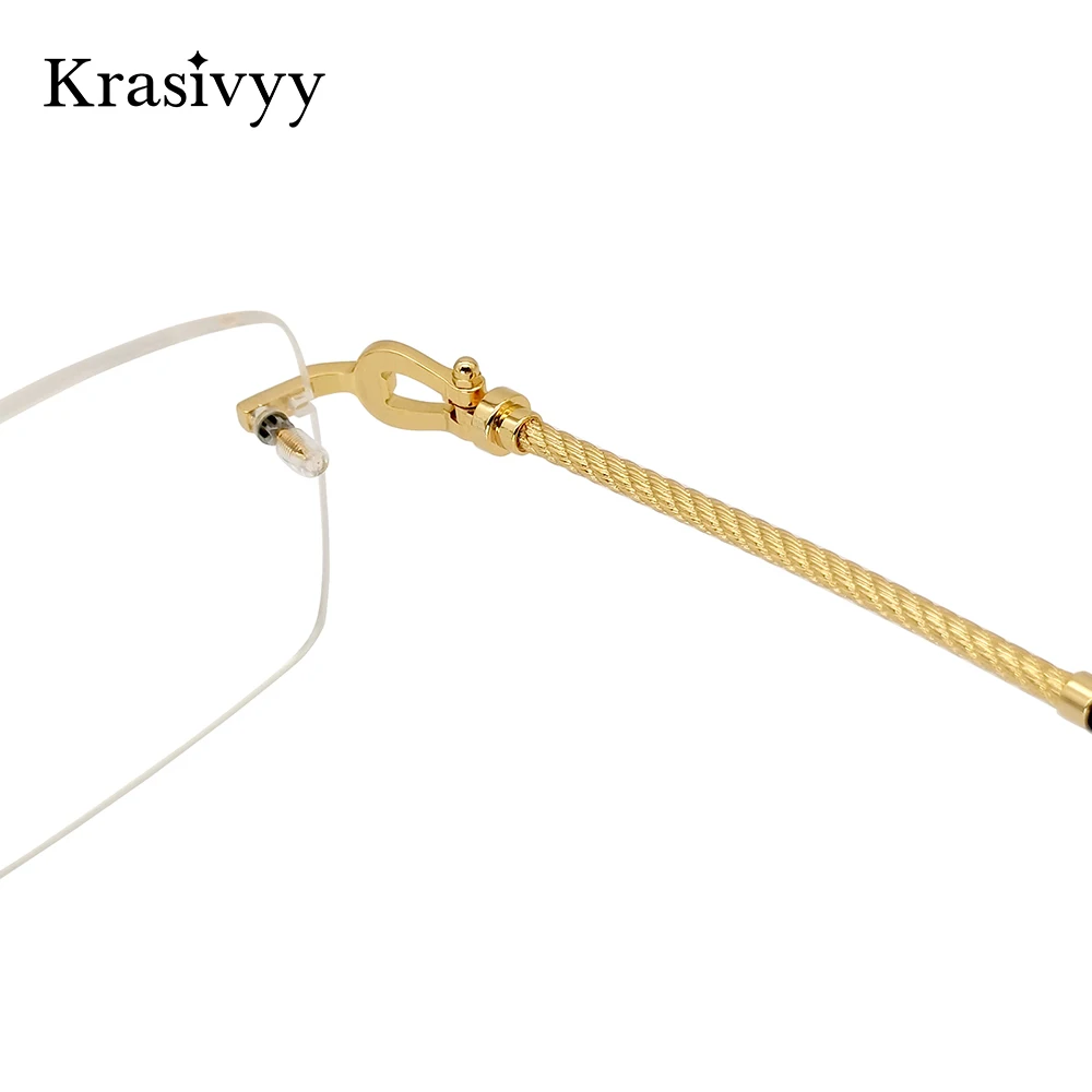 Krasivyy Rimless กรอบแว่นตาผู้ชายไทเทเนียมสแควร์ Ultralight ฝรั่งเศสแว่นตาชายคุณภาพสูงแว่นตา