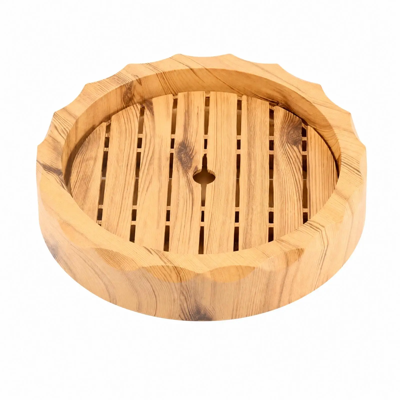 Sashimi Serving Plate Wood Look ABS Plastic Raised Edge Round Tray for Sushi Seafood Fruit Chilled Gathering