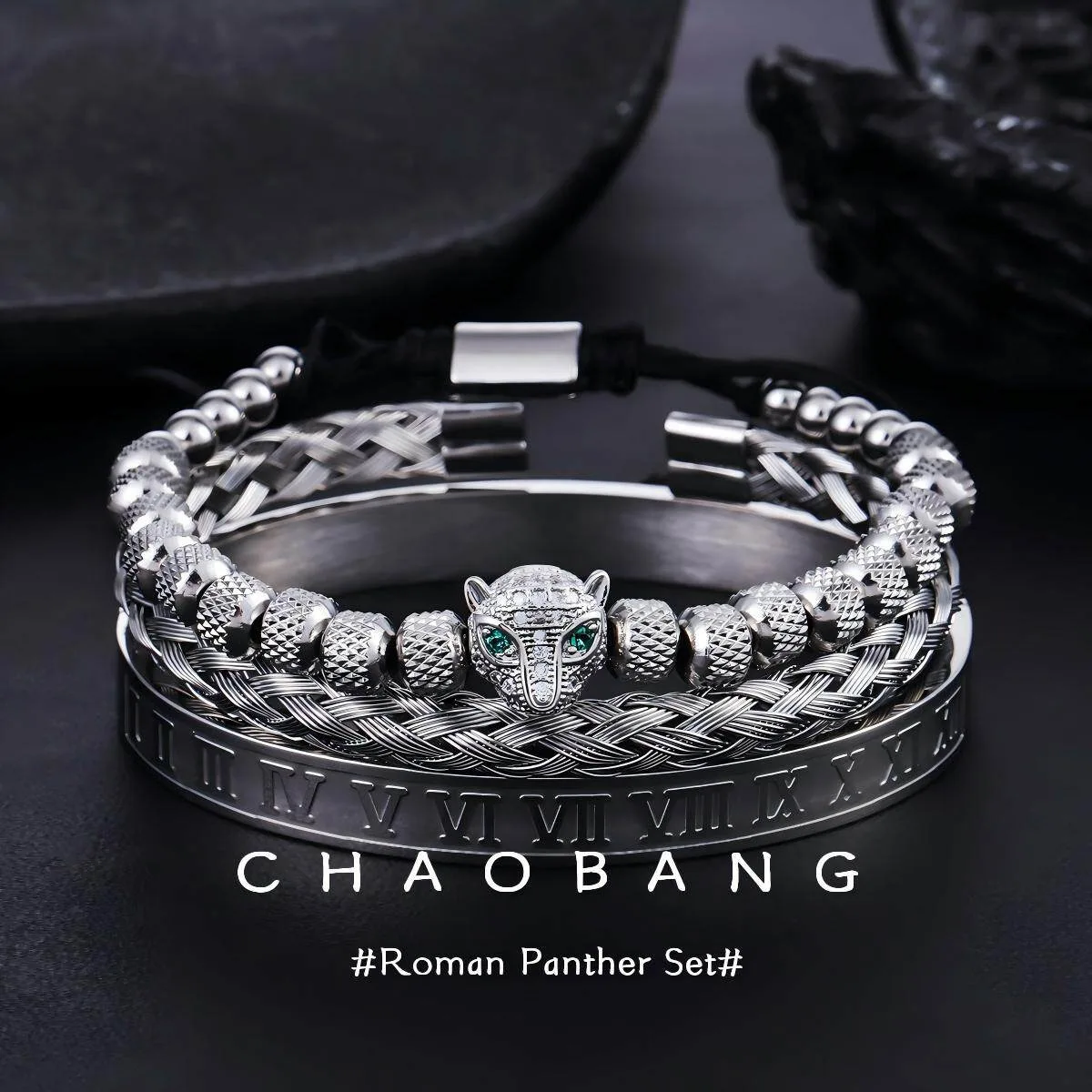 Titanium Steel Leopard Head Bracelets for Men Roman Numeral Retro Bracelet High-end and Niche Design Set