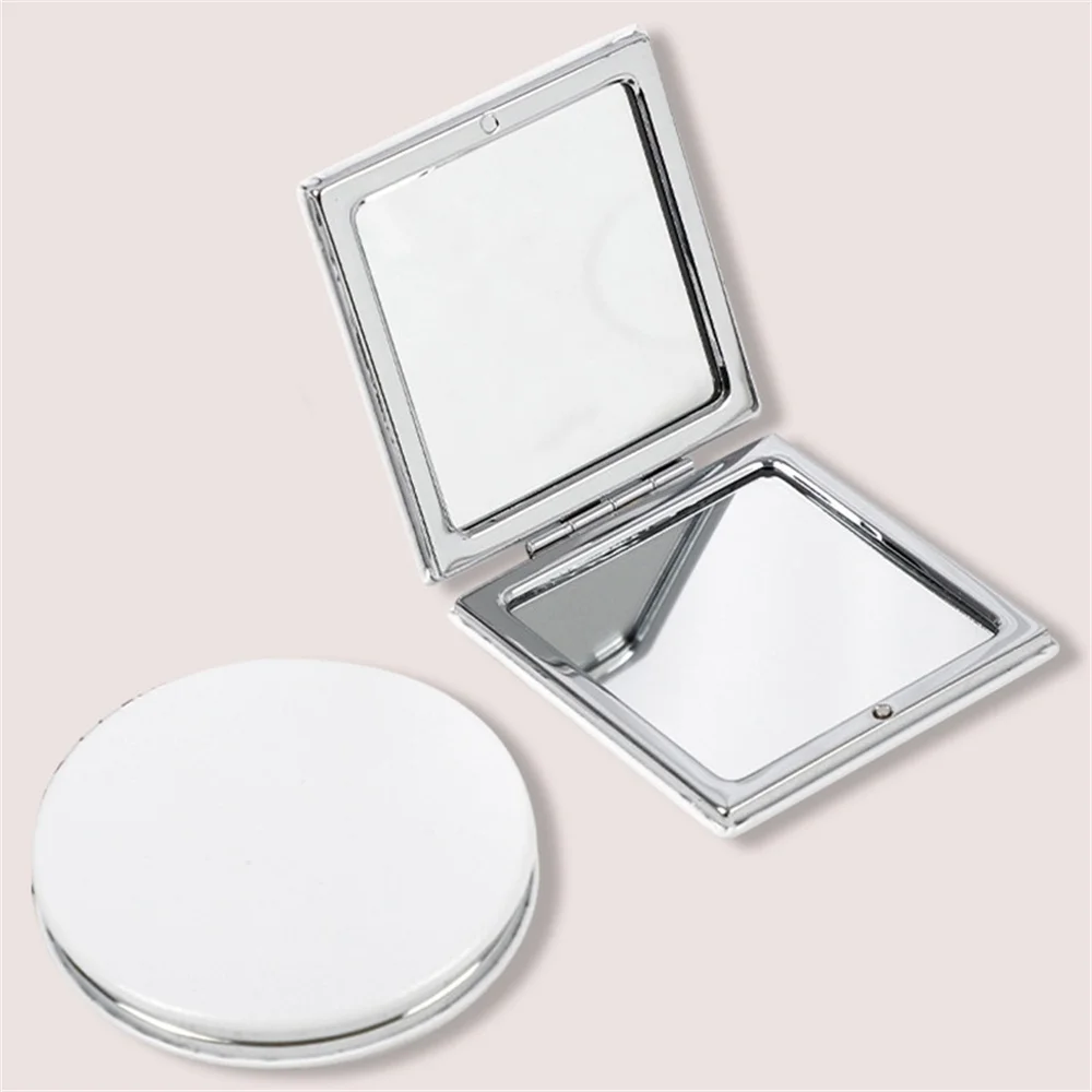 Portable Double-Sided Folding Makeup Cosmetic Mirror PU Leather High-Definition Mirror Handheld Pocket Vanity Mirror Solid Color