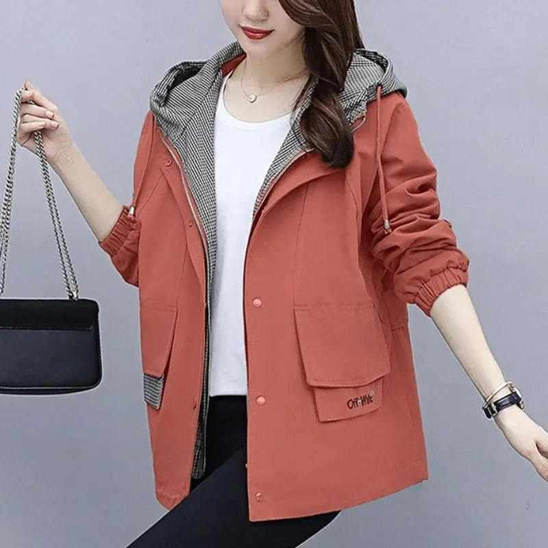 7XL Big Size Women's Coat 2024 New Spring Autumn Casual Jacket Fashion Hooded Korean Short Windbreaker Outerwear Female Tops