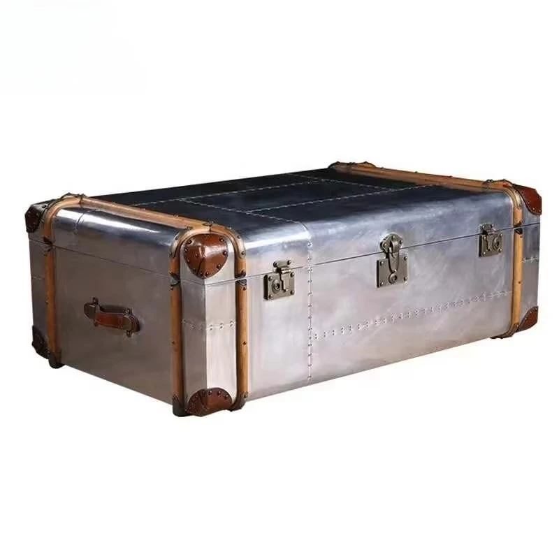 Bespoke Aviation Furniture Spitfire Vintage Trunk Coffee Table Aluminium Riveted Living Room Center Table with Storage Drawers