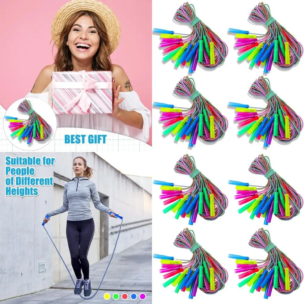 

100 Pcs Rainbow Jump Rope Bulk Gift for Kids 7.8ft Nylon Stripe Ropes with Handle Adjustable Colorful Party Favor Christmas Item