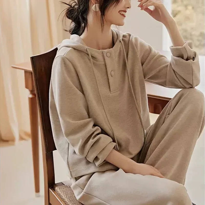 2024 Autumn New Fashion Korean Edition Dress Up Women\'s Lazy Style Set Casual Sports Hoodie Loose Women\'s Two Piece Set