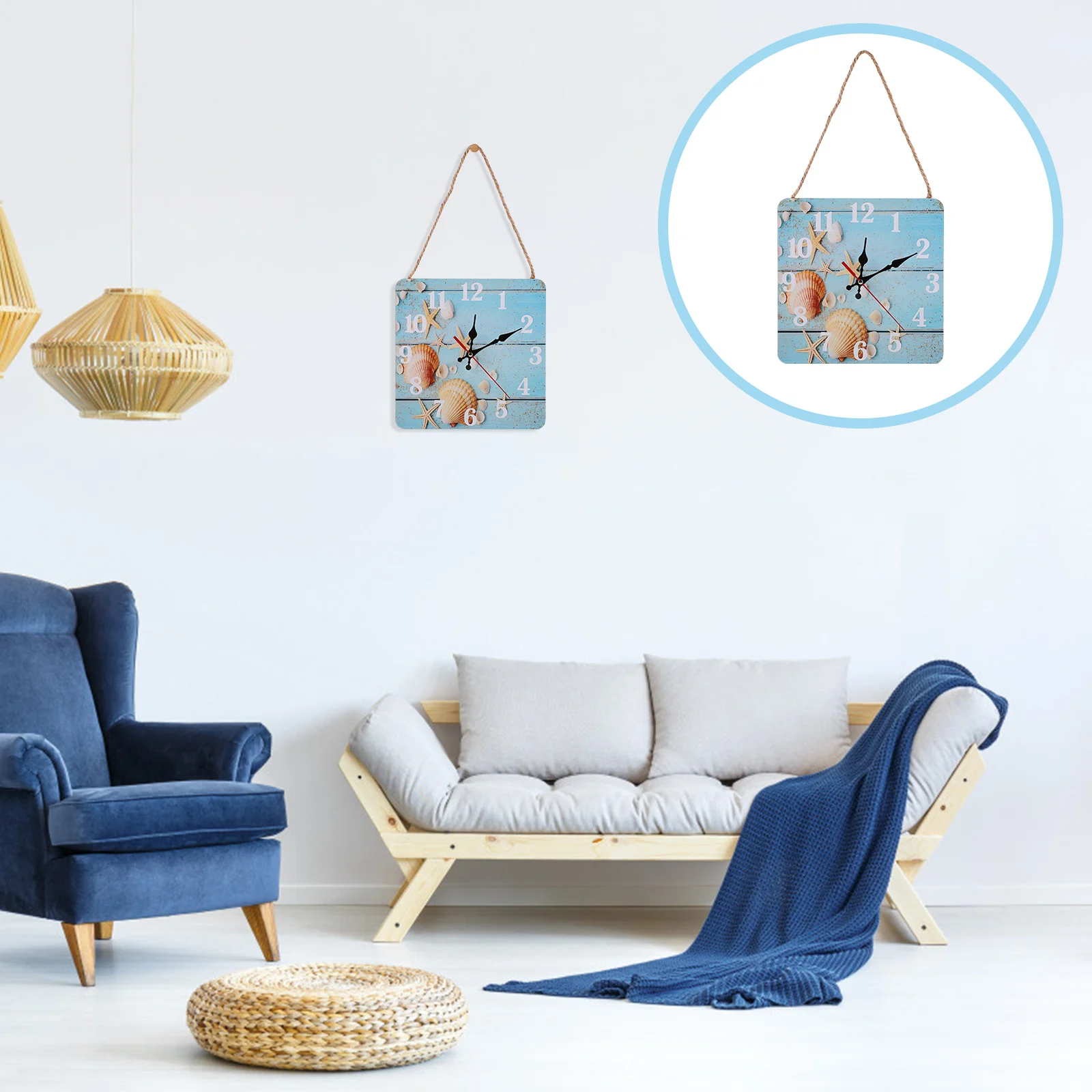 

1Pcs Nordic Style Vintage Hanging Wall Clock Retro Square Living Room Decorative Clock with Hanging Rope Silent Non-Ticking