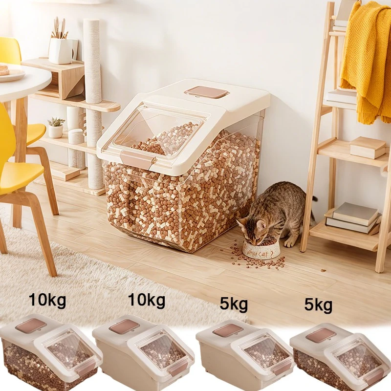 새로운 5kg/10kg 대형 고강도 사각형 애완동물 사료 보관 버킷, 개, 고양이, 새 사료용 대형 개방형 뚜껑 포함, 2가지 사이즈 제공